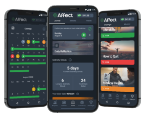 Affect's sober app has a sobriety tracker and tools to help you stop drinking